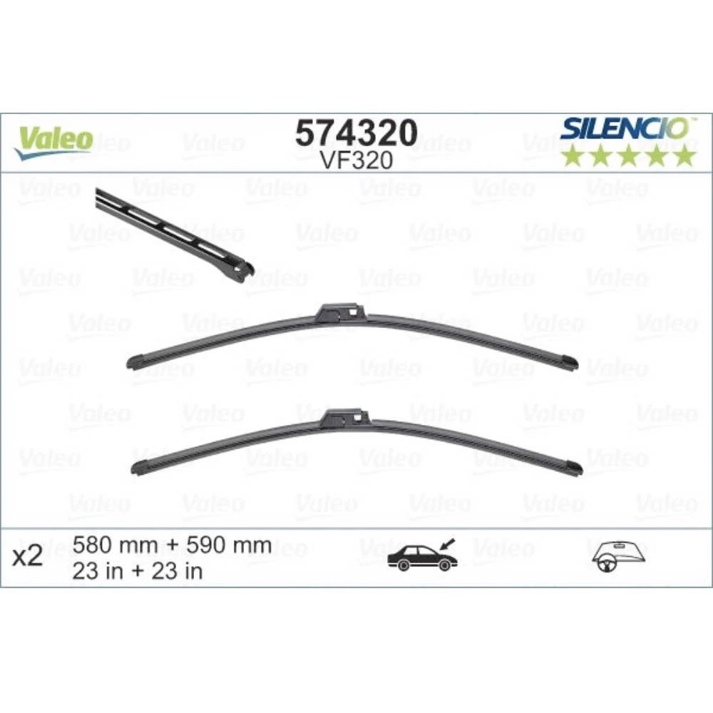 Komplet przednich wycieraczek Valeo Silencio Flat 590 & 580 mm do Bentley Arnage Drophead 2005-2009