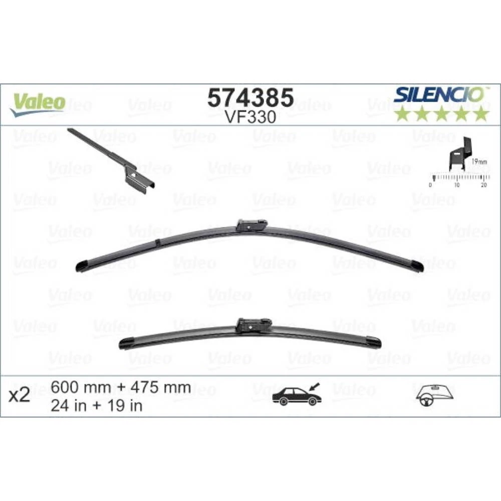 Komplet przednich wycieraczek Valeo Silencio Flat 600 & 475 mm do LEVC VN5 2020-2026
