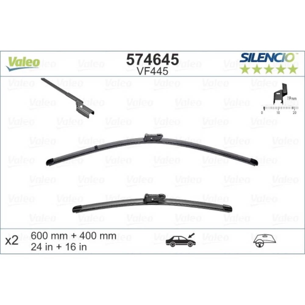 Komplet przednich wycieraczek Valeo Silencio Flat 600 & 400 mm do Renault 5 E-Tech 2025-2026