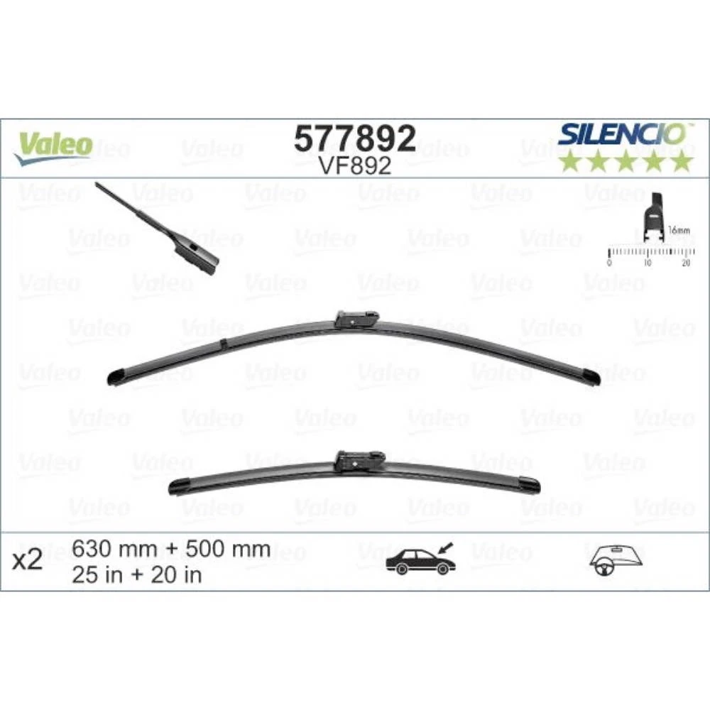 Комплект передних дворников Valeo Silencio Flat 630 & 500 мм для Audi A8 2017-2026