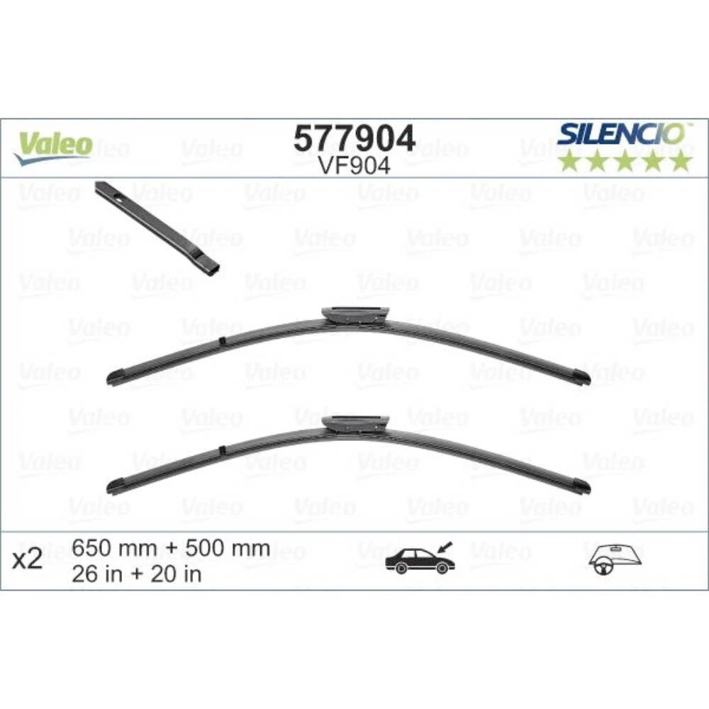 Komplet przednich wycieraczek Valeo Silencio Flat 650 & 500 mm do Citroen Jumpy 3 2016-2026