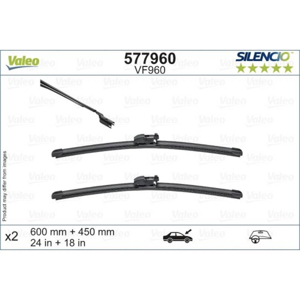 Komplet przednich wycieraczek Valeo Silencio Flat 600 & 450 mm do Mazda 6 2018-2024